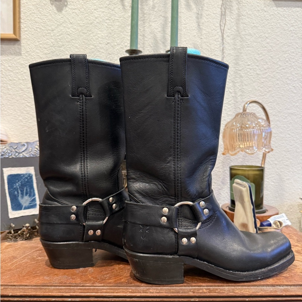 Frye Black Leather harness 12r Moto Boots